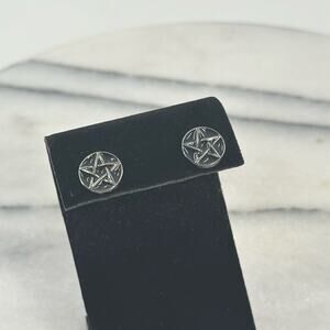 Grey and black pentagram stud earrings